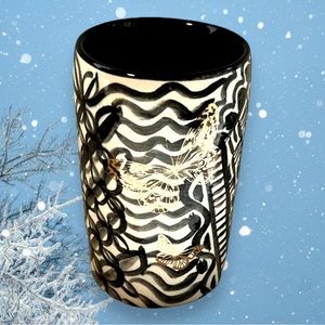 Butterfly Tumbler/Pen-Pencil Holder/Bud Vase in Black White & Genuine 18k Gold